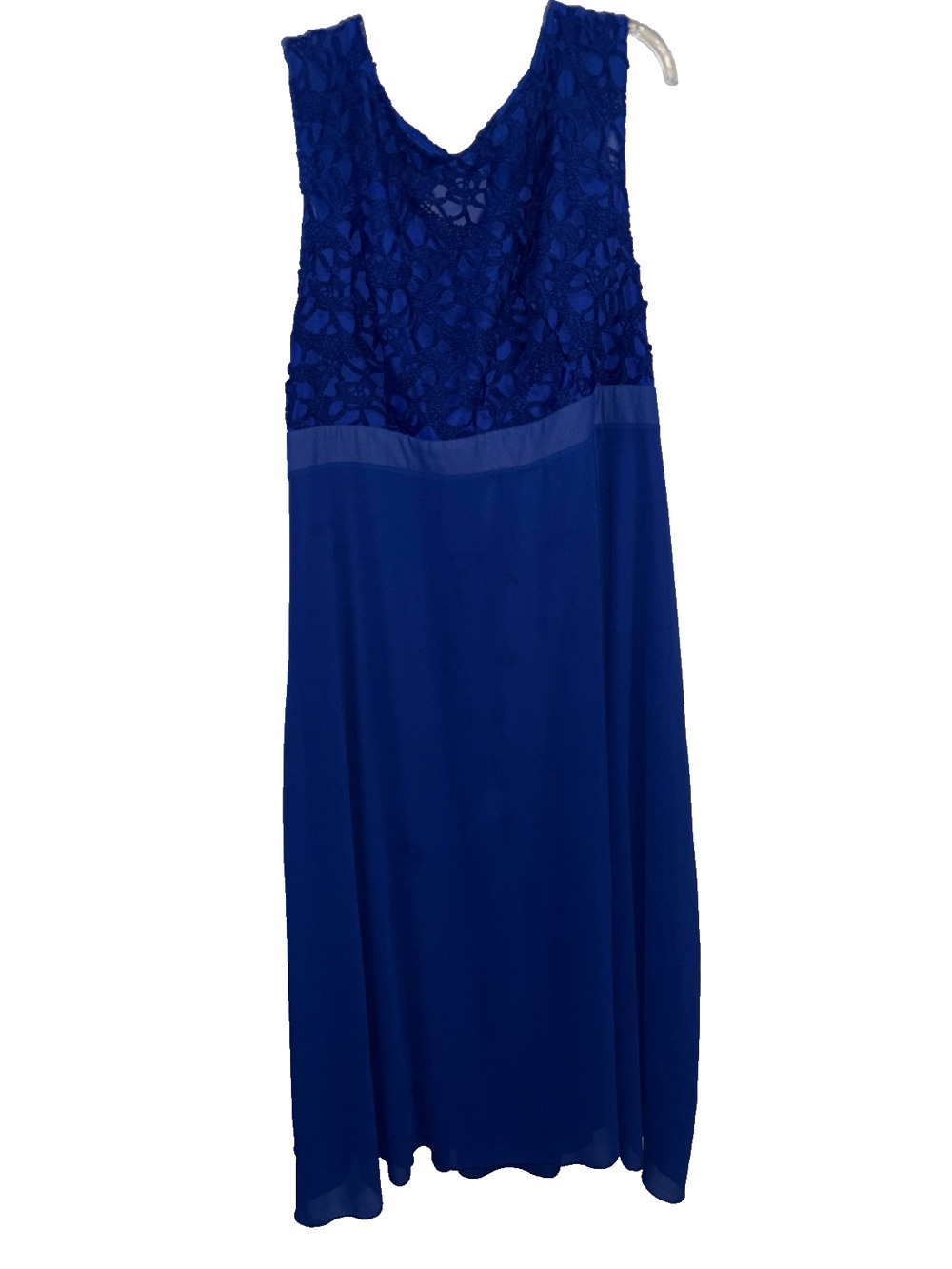 Vintage Royal Blue Lace Chiffon Maxi Dress Womens 5XL Formal Evening Gown EUC